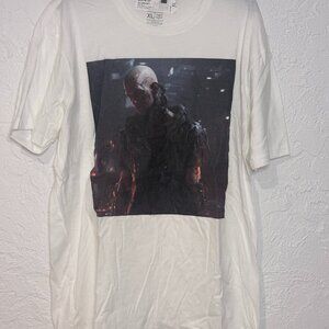 One-of-a-kind AI Art Graphic T-Shirt – Dark Sci-Fi Cyborg – White – Size XL –NEW